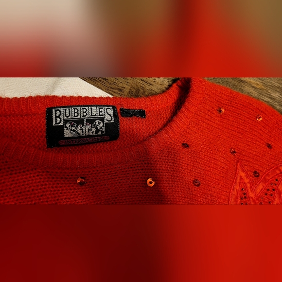 Vintage 80's Bubbles International Red Poinsettia Wool Sweater - Picture 4 of 4